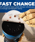 Zero Drama 5 Inch Random Orbital Sander That Delivers Heavy Hitter Power For Rapid Woodworking And Metal Polishing Tasks showing self-adhesive sandpaper attachment.