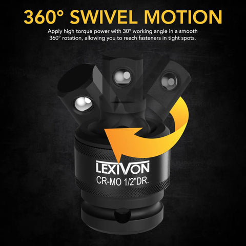 Beefy Impact Universal Joint Socket Set 3-Piece Swivel With Ball Spring Design 1/2 In Drive 360 Degree Rotation