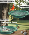 Hanging Bird Bath And Feeder Bowl For Outdoors 12 Inch with chains, weather-resistant PP, antique green, dual water dish or feeder