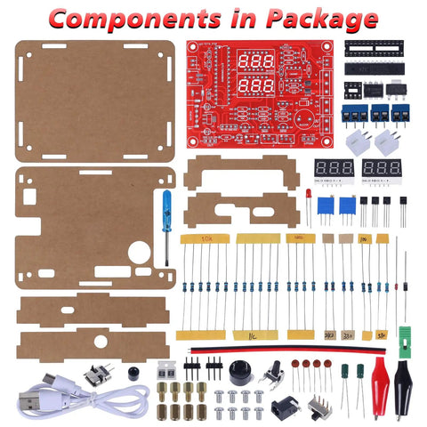 Components of DIY Soldering Practice Kit With PWM Adjustable Signal Generator Voltage And Current Tester, LED Display & More