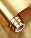 Dope Gold Peel And Stick Wallpaper Thick Metallic Wallcovering 400mm by 4000mm vinyl roll showing shiny gold finish.
