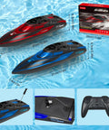 Two Pack Remote Control RC Boats For Pool Lake And River With LED Lights Waterproof Self Righting Fast Speed Racing Electric Boats Toy