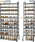 Expandable 10 Tier Metal Shoe Rack Tall Free Standing Organizer For Entryway Or Garage Go To Space Saver Adjustable From 17.7 To 33 Inches Holds Up To 44 Pairs Under Shelf Storage Black