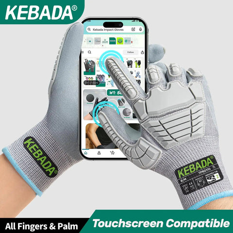 Impact Protection Work Gloves With Grippy Grip And Touchscreen Compatibility, Sandy Nitrile Coated, Grey, Medium