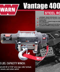Vantage 4000 12V DC Electric Winch for ATV UTV Side By Side With 55 Ft Aircraft Grade Wire Rope And Roller Fairlead For Off Road Recovery And Heavy Duty Tasks, steel rope