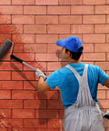 Clear Two Part Polyurethane Sealer Slaps On Smooth For Raw Wood And Brick Slick High Gloss UV Resistant Topcoat Nails The Deep Color Lock Covers Two Hundred Fifty Square Feet One Gallon Ready Mix applied to brick wall with roller.
