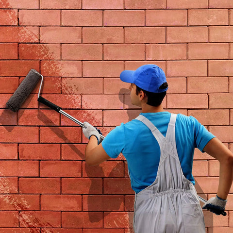 Clear Two Part Polyurethane Sealer Slaps On Smooth For Raw Wood And Brick Slick High Gloss UV Resistant Topcoat Nails The Deep Color Lock Covers Two Hundred Fifty Square Feet One Gallon Ready Mix applied to brick wall with roller.