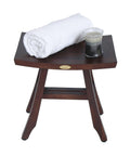 Teak shower bench 18 inch waterproof wooden seat for inside showers with non slip feet and curved design, spa quality