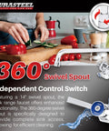 Wall Mounted Commercial Kitchen Wok Range Faucet With 14 Inch Swivel Spout Brass Construction Chrome Polished Finish Single Hole Body And Handle Built Tough For Heavy Duty Use In Busy Kitchens, shown with swivel spout feature in busy kitchen environment with vegetables.