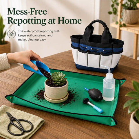 25 Piece Succulent And Bonsai Tools Set For Beginners Indoor Plant Care Kit With Repotting Mat Organizer Tote Soil Moisture Meter Pruning Shears Mini Garden Tools A Must Have Gift For Women And Men, with green repotting mat