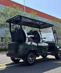 Green Four Seater Electric Golf Cart Patrol Cart featuring smooth independent suspension, comfy bolted down seats, and LED lights.