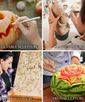 People using Ultimate 38 Piece Precision Craft Hobby Knife Set for vegetable, clay, wood, and fruit sculpture projects.
