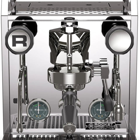 Front view of Mozzafiato FAST V Espresso Machine With Vibratory Pump, Heat Exchanger, PID Temperature Control in chrome finish
