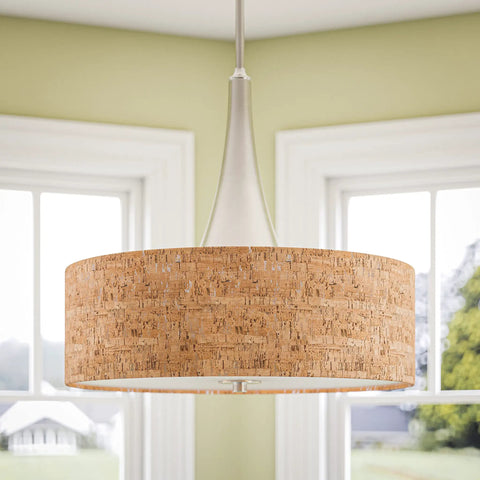 Bulletin 3 Light Pendant With Cork Shade In Brushed Steel Finish Delivers Modern Ambient Lighting That Looks Clean And Dope