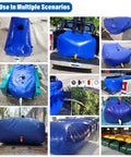 Collage of Go To Portable Water Storage Bag with Faucet 757 Liters in various outdoor and emergency uses.