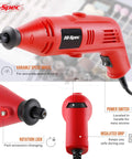 Rock Solid 130W Corded Rotary Multi Tool Kit For Cutting Drilling Engraving And Polishing With Dremel Compatible Bits, red with variable speed wheel.