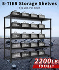 Badass Heavy Duty Adjustable Metal Wire Shelving Unit with Reinforced Carbon Steel Grid and V Brace Support for Garage or Pantry High Capacity Rack Holds 440 Pounds Per Shelf with weights.