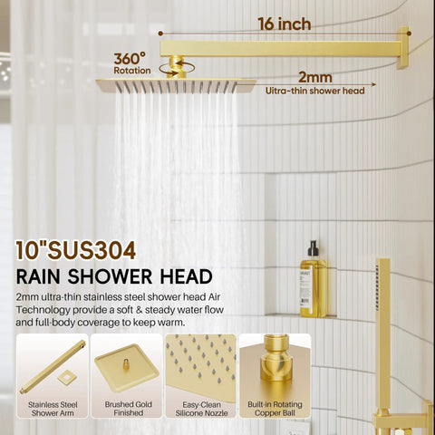Top Shelf Brushed Gold Shower System Crafted From Solid Brass And Stainless Steel With A Badass Rain Shower Head Zero Plastic Inner Tubing Bathroom Faucet Set Straight Up Reliable For Any Home Renovation Project