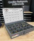 Tough As Nails Grade 8 Fine Thread Hex Cap Screws With Nylon Nylok Lock Nuts And SAE Washers 574 Piece Steel Assortment Kit open display.
