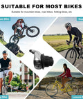 8 Speed Thumb Activated Bike Gear Shifter Lever for mountain road and racing bikes shown with different bike types