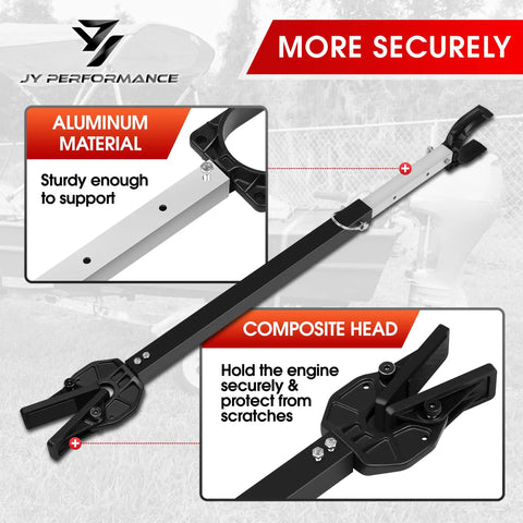 Adjustable Boat Transom Saver For Outboard Motors With Composite Head Transom Support, aluminum build, close-up shot