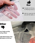 25 Gallon Clear Storage Bags With Zipper And Handles comparison showing hand through durable material and torn inferior bag
