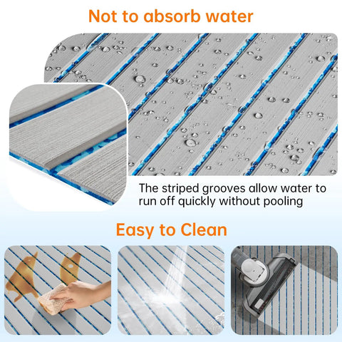 Self Adhesive EVA Foam Soft Foam Decking 6mm Grippy Non Slip Marine Decking With Teak Look Finish, water beads showing non-absorption