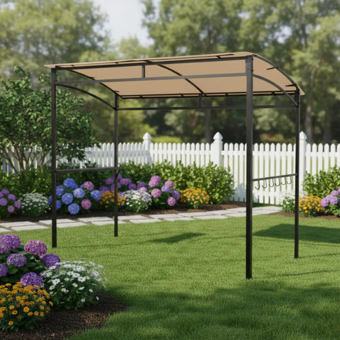 RipLock 350 Reinforced Replacement Canopy Top for Tangkula 7 Foot Grill Gazebo in beige, installed on garden structure.