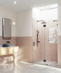 Frameless Shower Door Hinge With Enduroshield Glass Coating For 78 Inch Glass Enclosures In Polished Brass Finish on black shower door