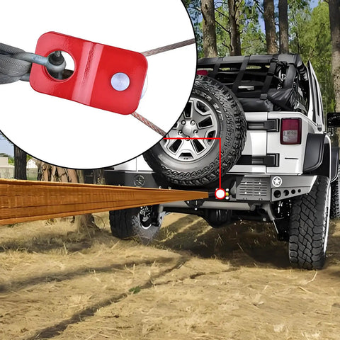 Off Road Recovery Snatch Block 4 Ton Winch Pulley With 8000 Lb Working Load For Truck SUV ATV UTV Hauling And Towing Compatible With Synthetic Rope And Steel Cable Up To 0.4 Inch, red with rope on Jeep recovery