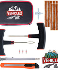Tire Repair Kit For Plug And Patch Self Vulcanizing Tubeless Tire Repair Essential Roadside Ready Kit For Car Motorcycle ATV Tractor And Lawn Mower Emergency Flat Tire Fix With Compact Tools So You Can Get Back On The Road Fast displayed with tools and case