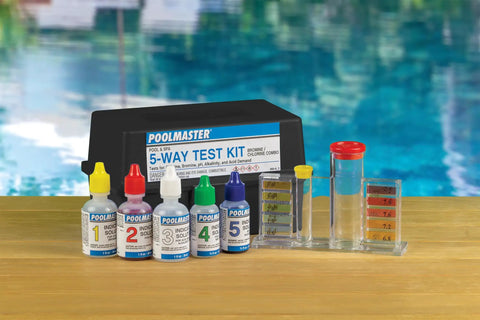 5-Way Liquid Reagent Pool Water Test Kit To Nail Your Chlorine Bromine Ph Acid Demand And Alkalinity Levels Every Single Time with solution bottles