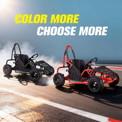 Black and red 79cc 4 Stroke Gas Go Kart For Kids And Teens With 2.5HP Power, EPA Approved, Steel Tubular Frame, 13 Inch Tires