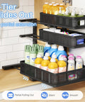 No Sweat Slick 3 Tier Under Sink Organizer Height Adjustable Metal Pull Out Cabinet Shelf With Smooth Glide Design For Zero Hassle Kitchen Pantry Bathroom And Laundry Storage 2 Pack Black with cleaning supplies.