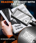Lighted Handheld Magnifier With 20 LED Lights Dual Magnification Rectangle Glass For Seniors Reading non-glare illumination.