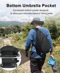 Man using Women Sling Bag With 8 Pockets 19L One Strap Crossbody Backpack For Travel Hiking And Everyday Use outside with umbrella pocket