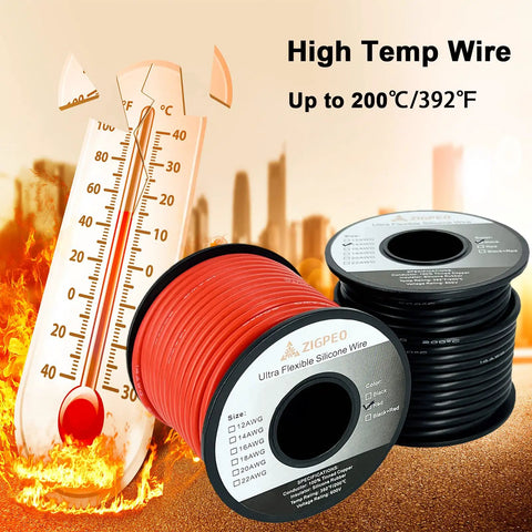 16 AWG Silicone Wire Set 50Ft Red and 50Ft Black Extra Flexible 252 Strand Tinned Copper Conductor High Temp 392F 600V