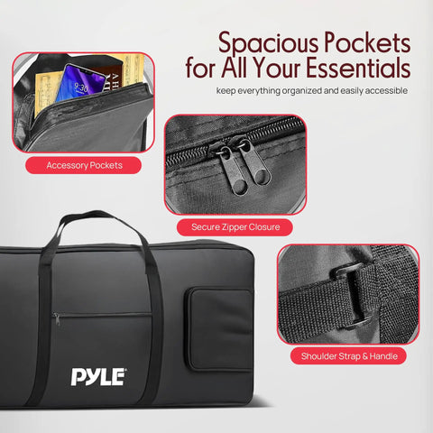 Close-up of 61 Key Keyboard Case Bag For Portable Digital Keyboards Water Resistant Ready To Roll With 420D Polyester showing pockets