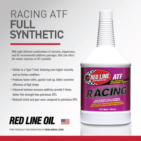 Synthetic Racing Type F ATF For Automatic Transmissions, Crazy Strong Film, Enhanced Extreme Pressure Additives, Five Times Stronger Than Petroleum, Quicker Shifts, Faster Lockup, Better Converter Efficiency At High Temps, 1 Quart bottle