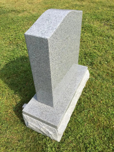 Granite Memorial Die And Base Set For Upright Cemetery Monument With Serpentine Top Polished Margin And Custom Engraving