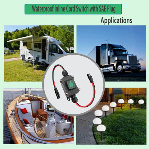 DC 12V Inline Toggle Switch Waterproof IP67 Rated 25A With 12AWG Wires Two Way Input Output Perfect For Automotive Marine RV DIY Projects Plug And Play Weatherproof On Off Power Control, inline switch with SAE plug