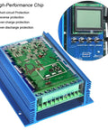 Off Grid Hybrid Wind And Solar Charge Controller 1400W MPPT Auto 12/24V Battery Compatible With Lithium Unloader Boost Float showing internal circuit board and LCD display