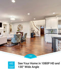 1080p Indoor Security Camera With AI Motion Detection and 2 Way Audio showing 130° view of modern living room.