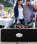 Family using 22 Piece Stainless Steel BBQ Tools Set With Aluminum Case Outdoor Grill Accessories Kit, gathered around grill