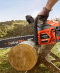 Pro Grade 62cc Gas Chainsaw 20 Inch With 2 Cycle Engine cutting log outdoors