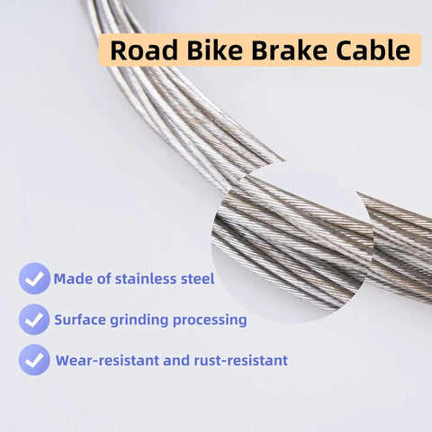 Close-up of Four Pack Stainless Steel Road Bike Brake Cables Long 1.7 Meter Universal Inner Cables With Tips And O Rings 19 Strand Core