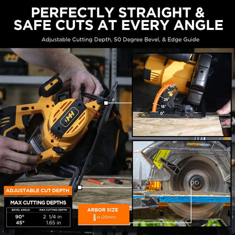 20V Ultra Cordless Circular Saw With Laser Guide And Luminmax LED For Clean, Straight Cuts, 0-50 Bevel, Rip Fence