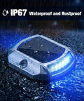 Solar Powered LED Outdoor Lights For Driveway 4 Pack Two Color Switchable White And Blue Waterproof Pathway Step Light in rain