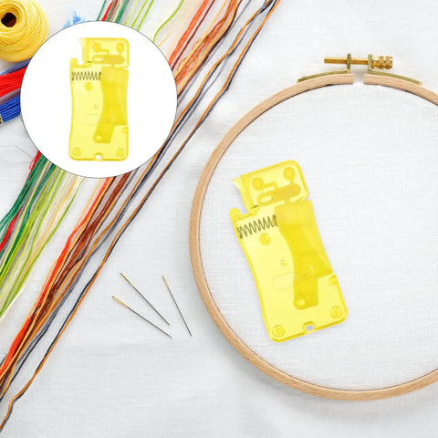 Automatic Needle Threader Tool Set With 12 Pieces Dope Durable PP Material Precise Threading For Fine Needles Versatile Thread Compatibility Lightweight Home Sewing Aid For Seniors And DIY Projects, yellow PP threader in embroidery hoop