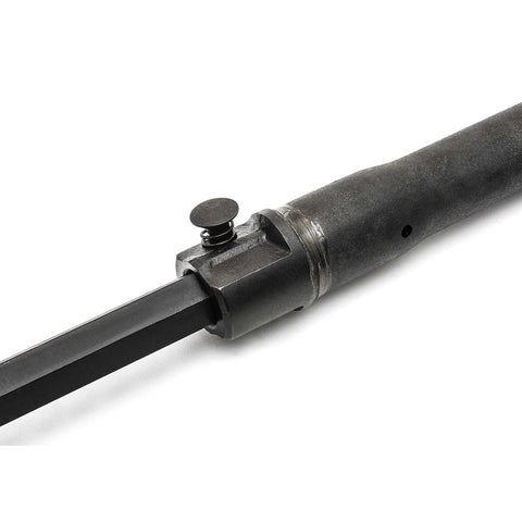Close-up view of the 29 To 48 Inch Extendable Pry Bar With 180 Degree Rotating Head Featuring 14 Locking Positions And Compact Design For Tight Spaces Ideal For Demolition And Heavy Duty Access Pro Grade Shop Tested handle.